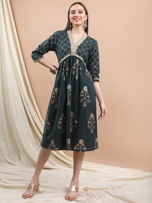 Women Pine Printed A-Line Dress