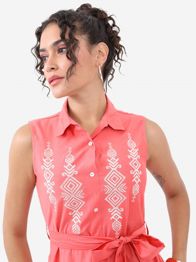Women Coral Embroidered Maxi Dress