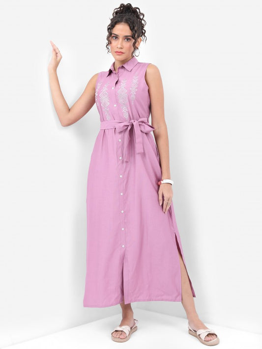 Women Mauve Embroidered Maxi Dress