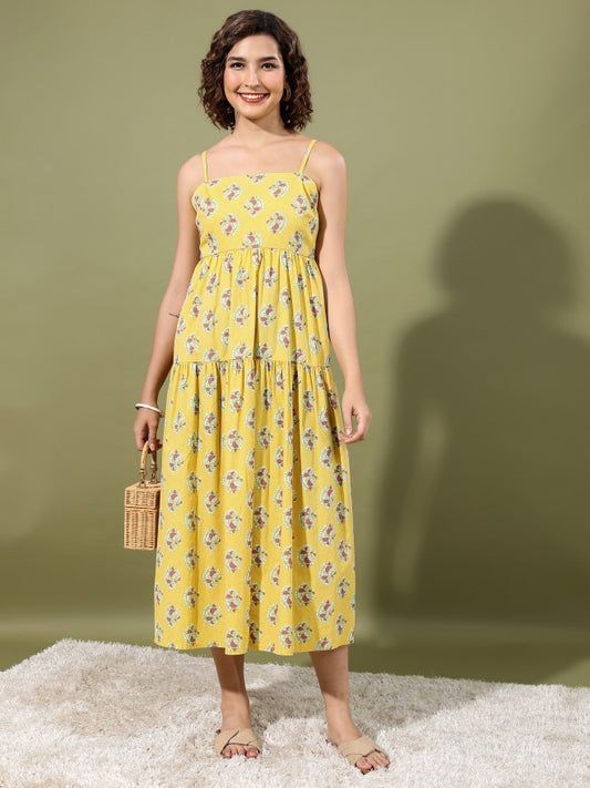 Women Yellow Printed Maxi Dress