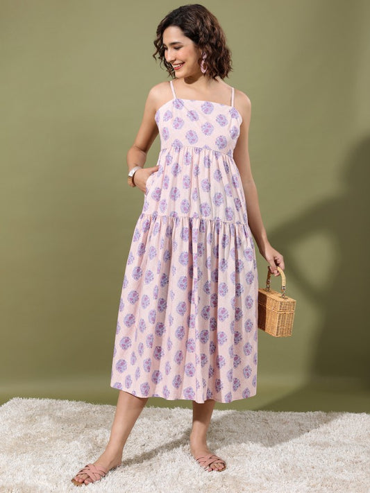 Women Peach Printed Maxi Dress