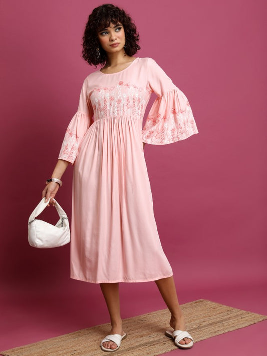 Women Pink Printed A-Line Dress