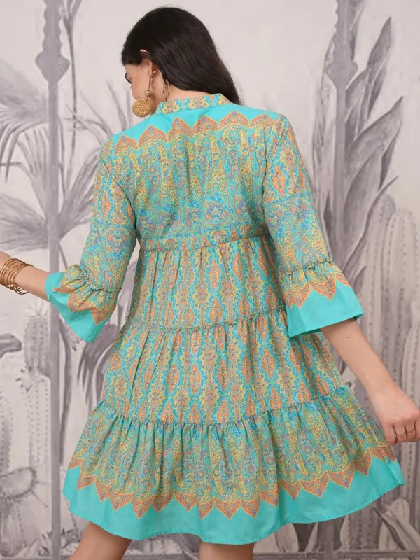 Aqua Blue  Printed A-Line Dress