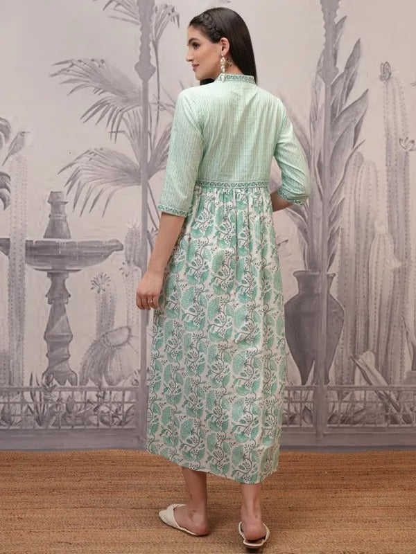 Teal  Printed A-Line Dress