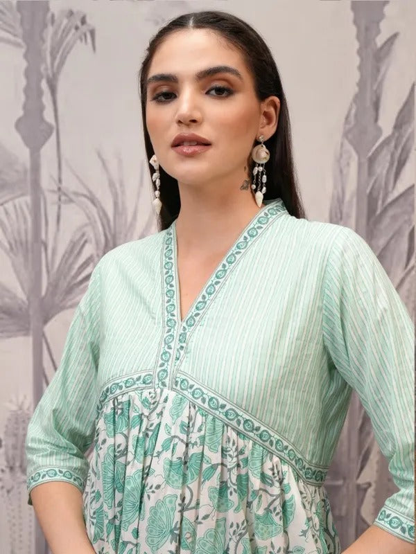 Teal  Printed A-Line Dress