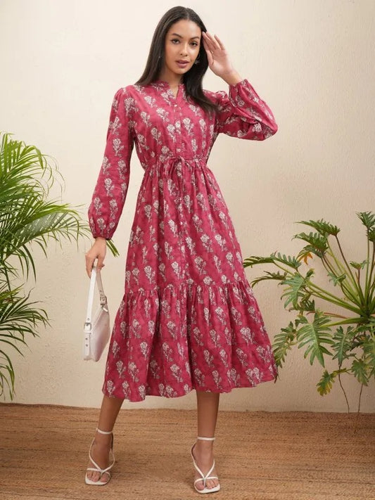 Red Printed Fit and Flare Dress