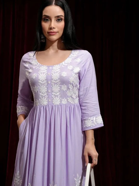 Lavender Printed Fit and Flare Dress