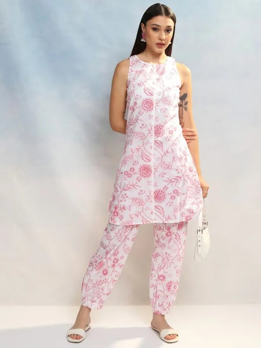 Cream/Pink Tunic with Trousers Co-Ords