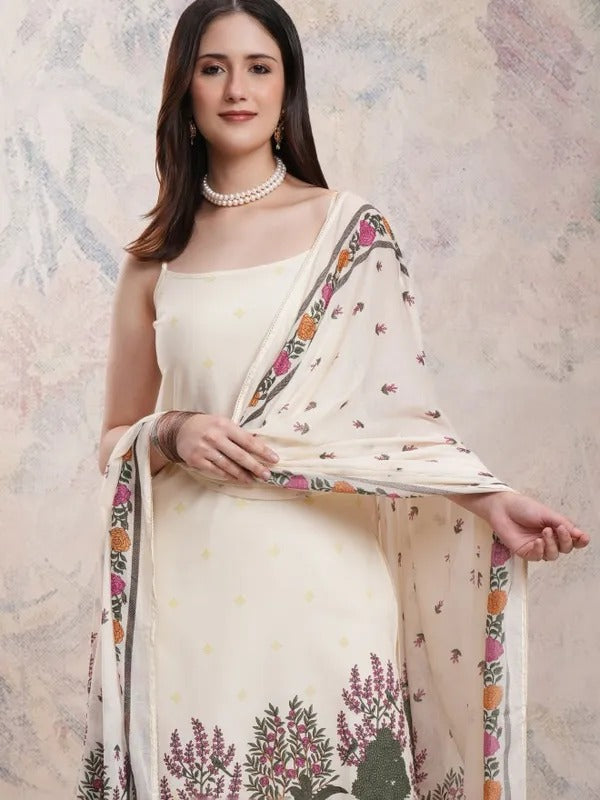 Cream Embroidered Kurta SET