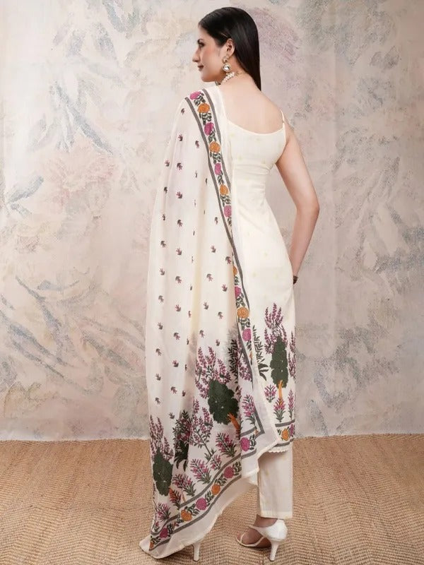 Cream Embroidered Kurta SET