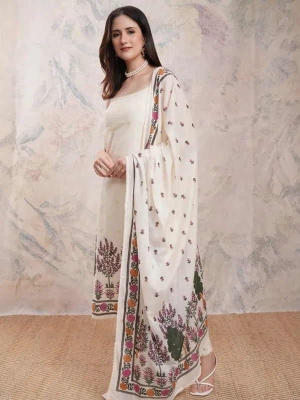 Cream Embroidered Kurta SET