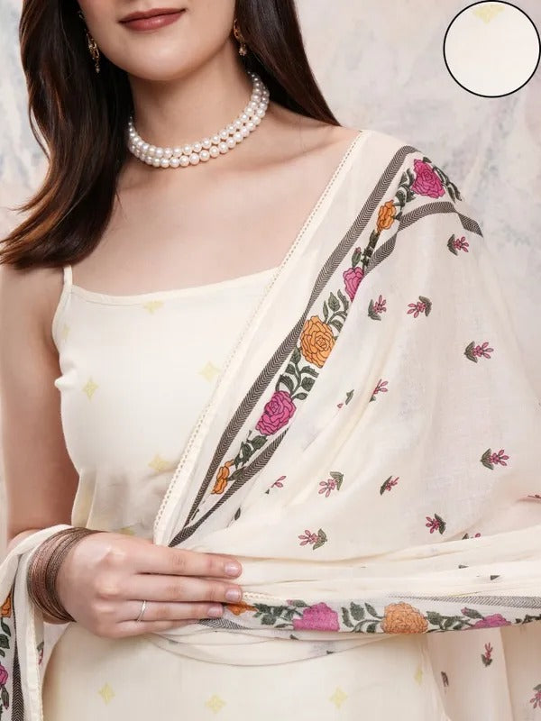 Cream Embroidered Kurta SET