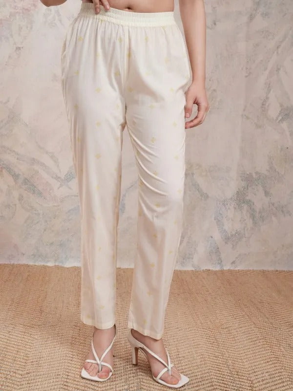 Cream Embroidered Kurta SET