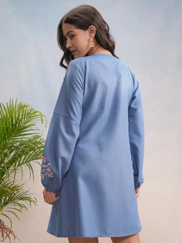 Blue Embroidered short dress