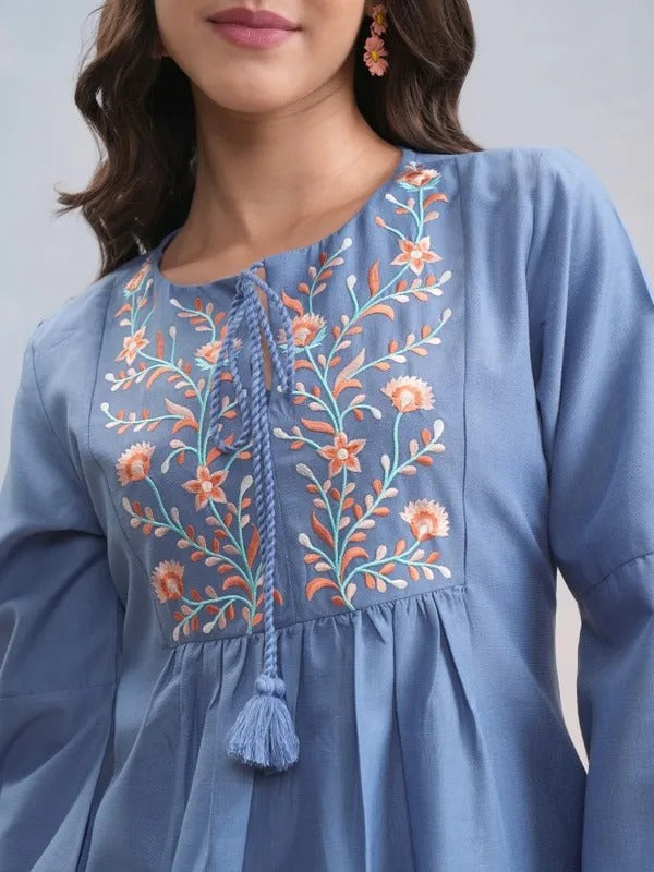 Blue Embroidered short dress