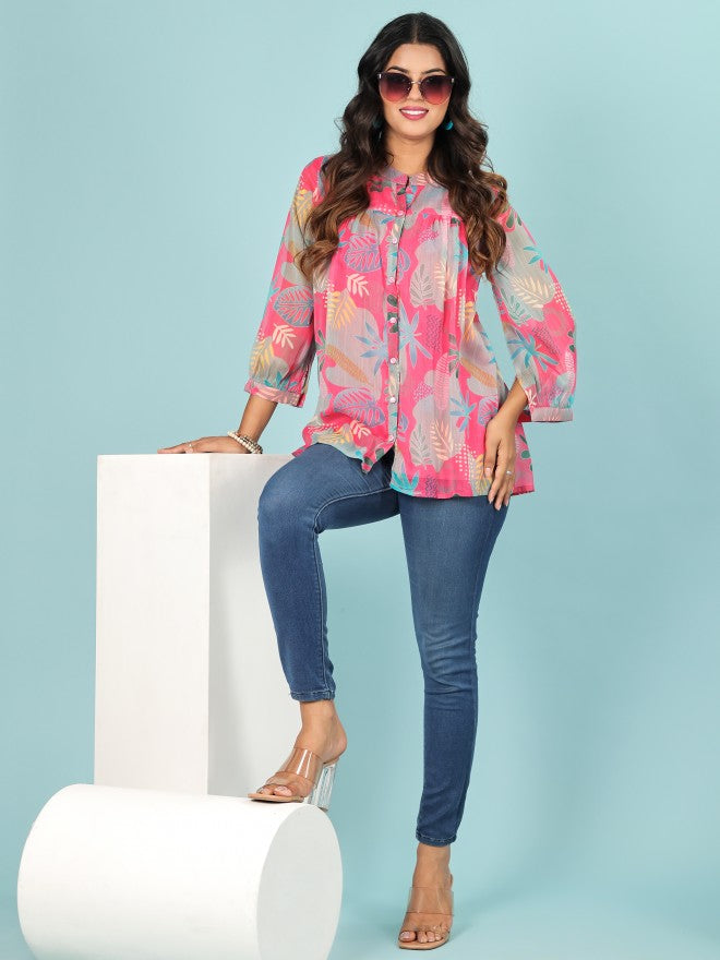 Women Pink Printed Shirt Style Top