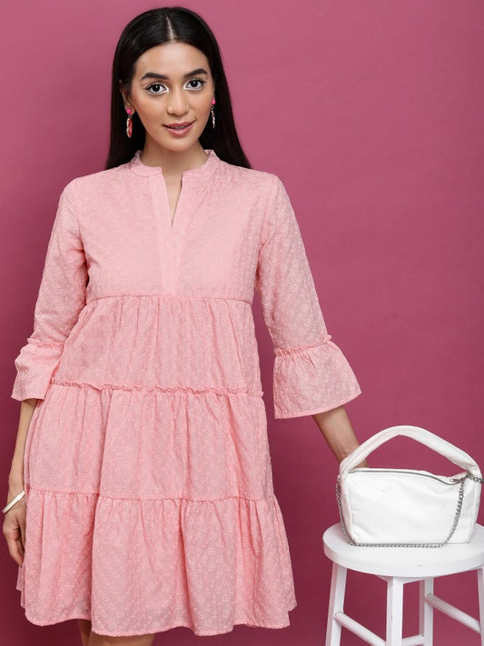Women Pink Embroidered Fit & Flare Dress