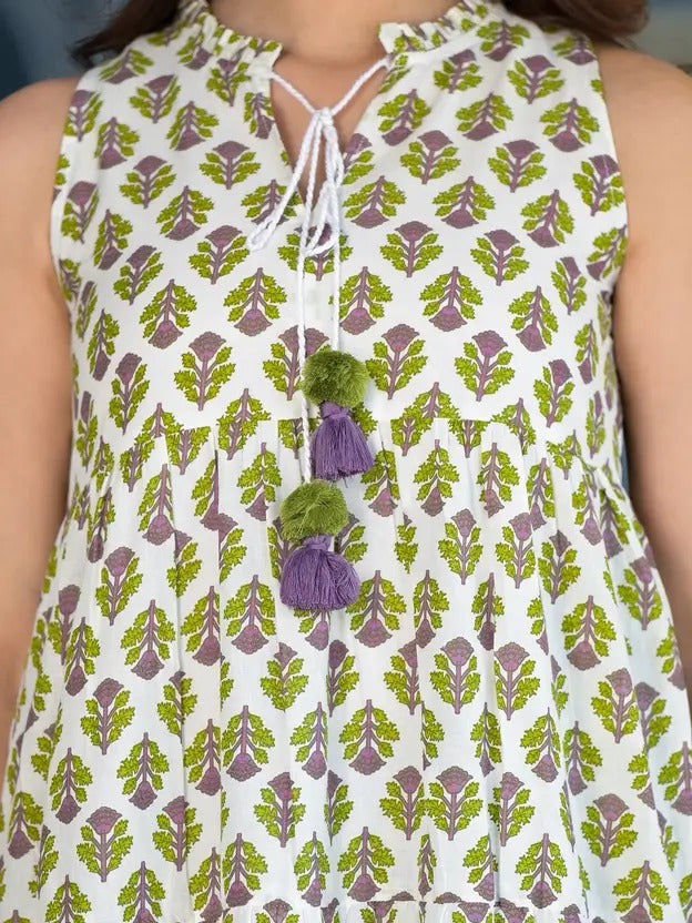 White Lilac Printed A-Line Dress