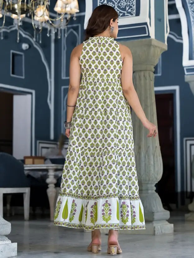 White Lilac Printed A-Line Dress