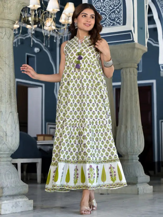 White Lilac Printed A-Line Dress