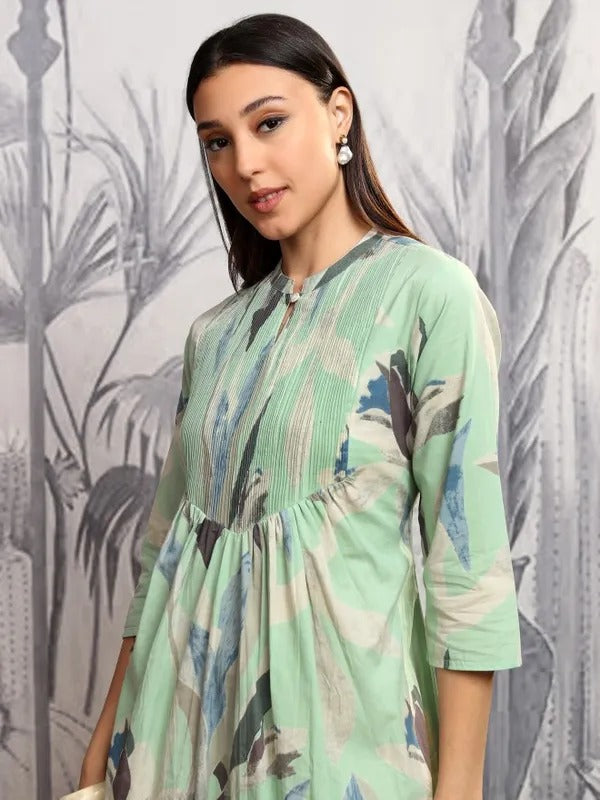 Light Pista Printed A-Line Dress