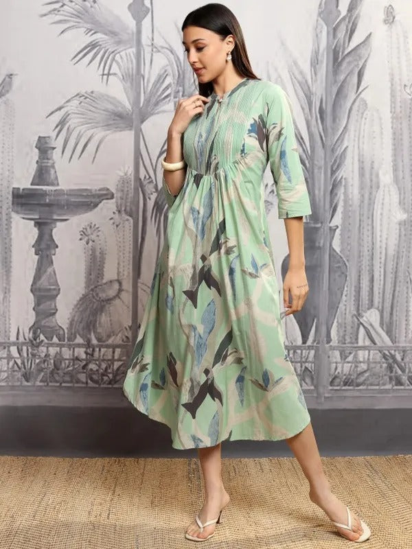 Light Pista Printed A-Line Dress