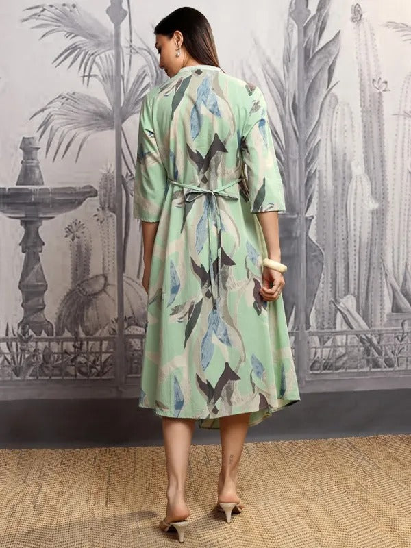 Light Pista Printed A-Line Dress