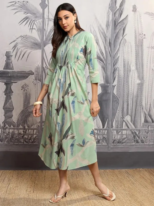 Light Pista Printed A-Line Dress