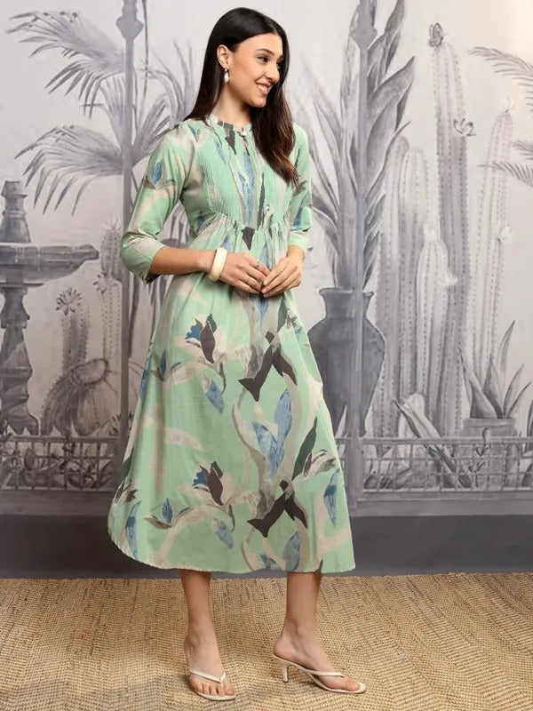 Light Pista Printed A-Line Dress