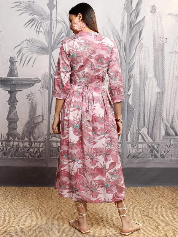 Dusty Rose Printed A-Line Dress