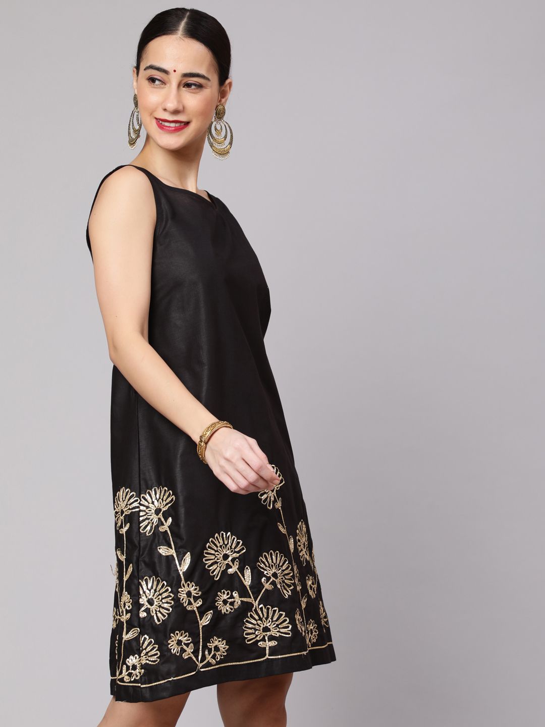 Black Floral Embroidered Shift Dress