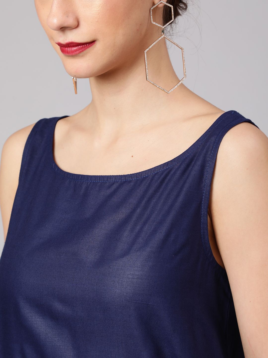 Navy Blue Embroidered Shift Dress