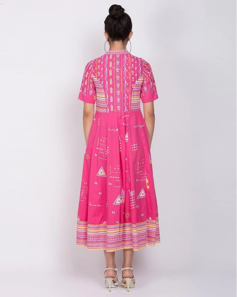 Pink Viscose Printed Shirt Dress