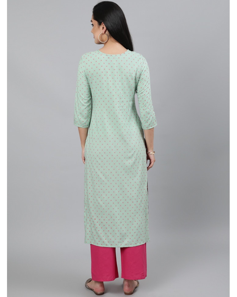 Pastel Green Rayon Embroidered Straight Kurta