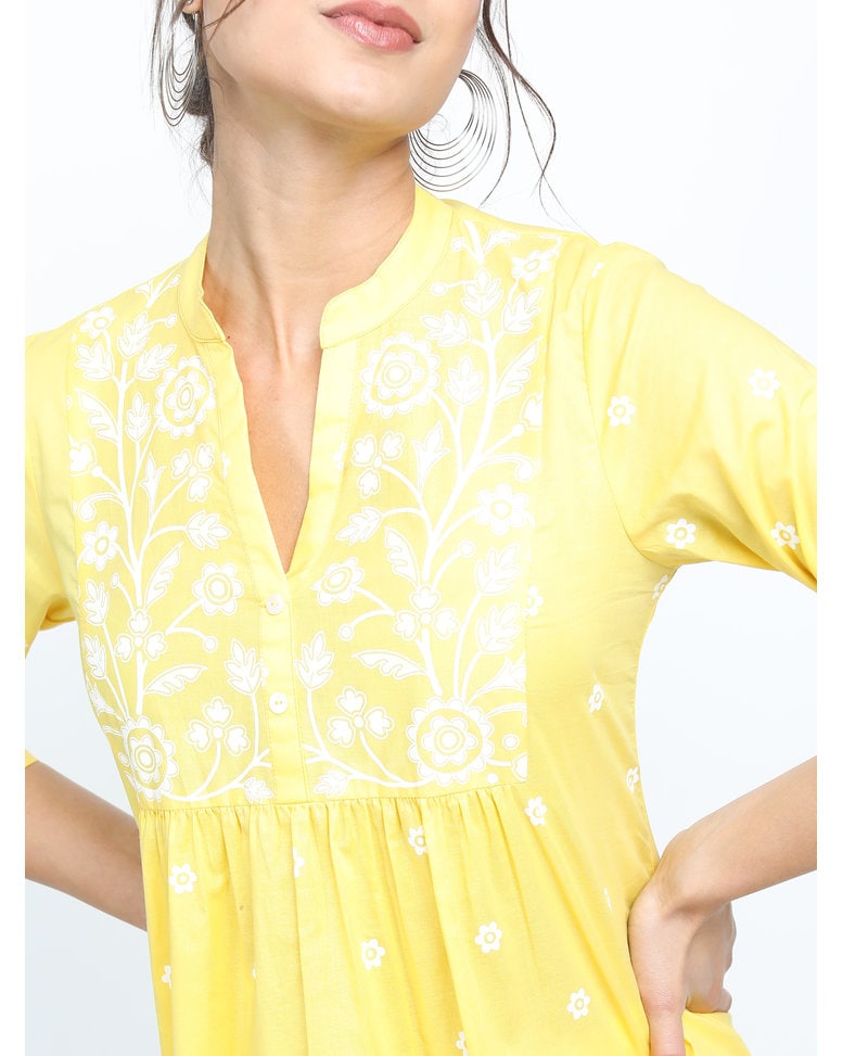 Yellow Cotton Printed Top