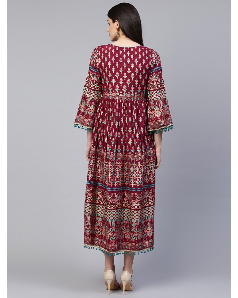 Vine Rayon Printed A-line Dress