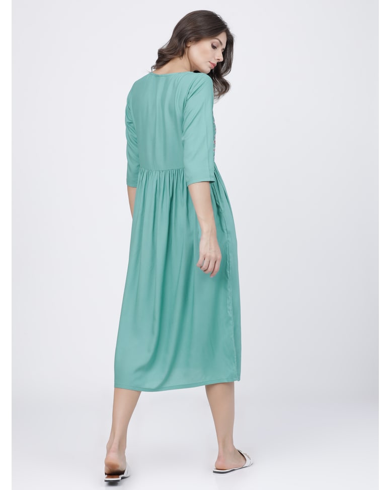 Green Viscose Printed A-line Dress