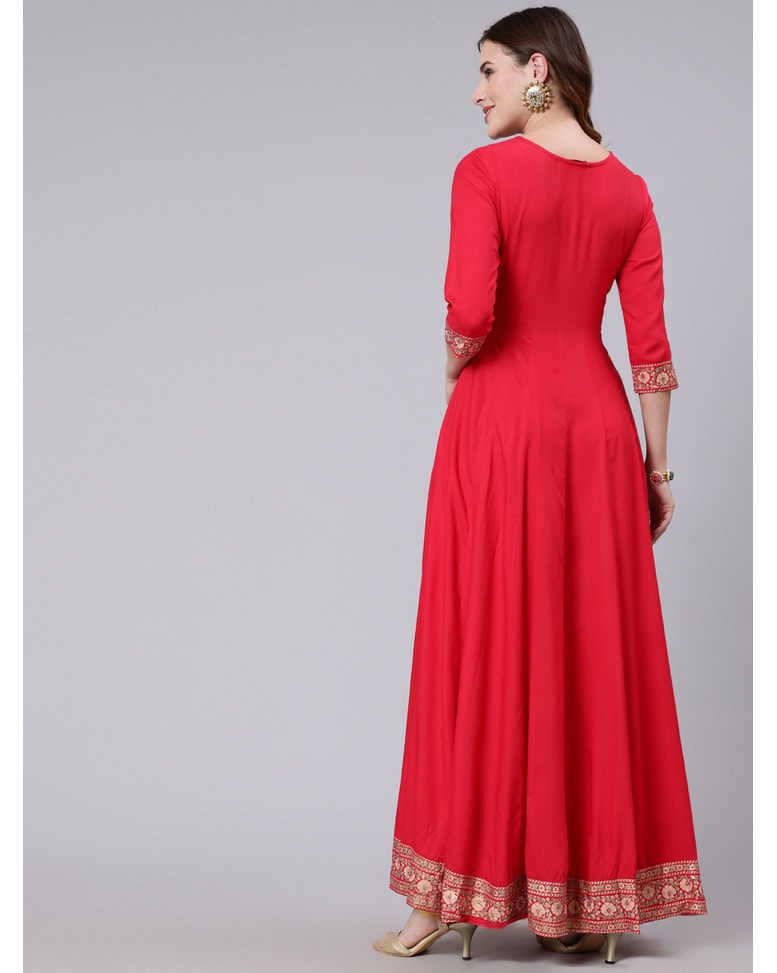 Red Rayon Solid SuitSet
