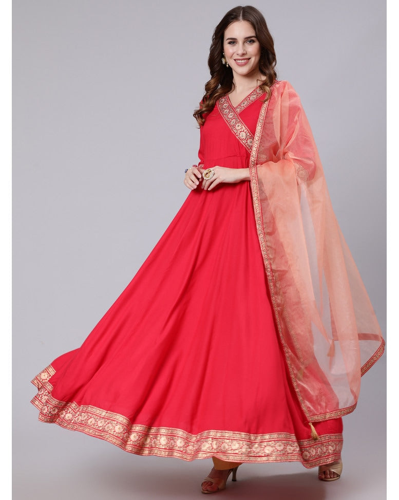 Red Rayon Solid SuitSet