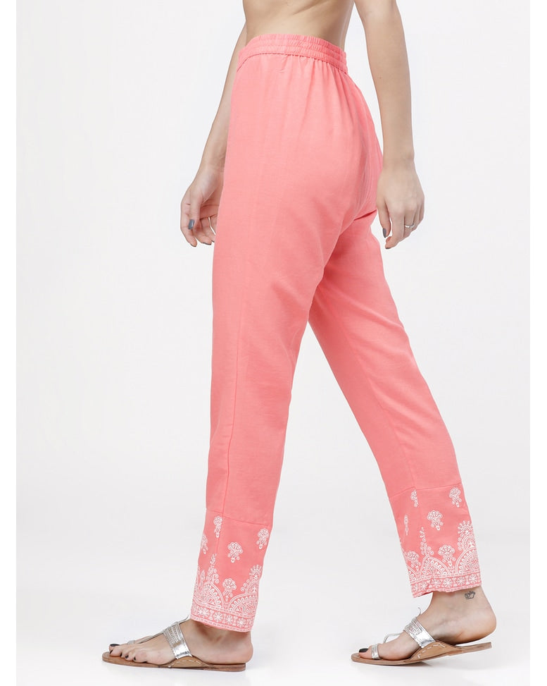 Pink Cotton Relaxed Fit Pants