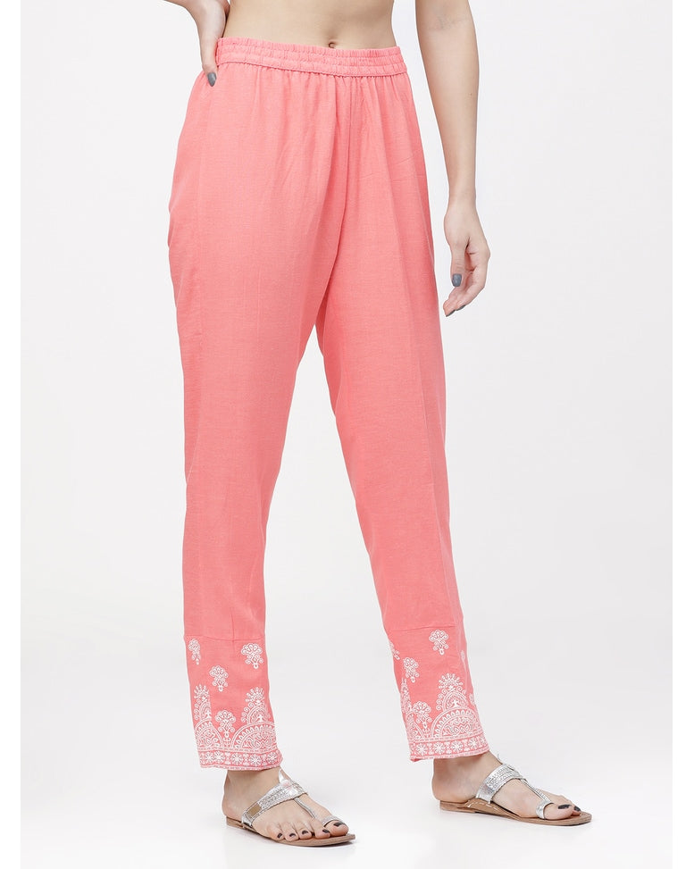 Pink Cotton Relaxed Fit Pants