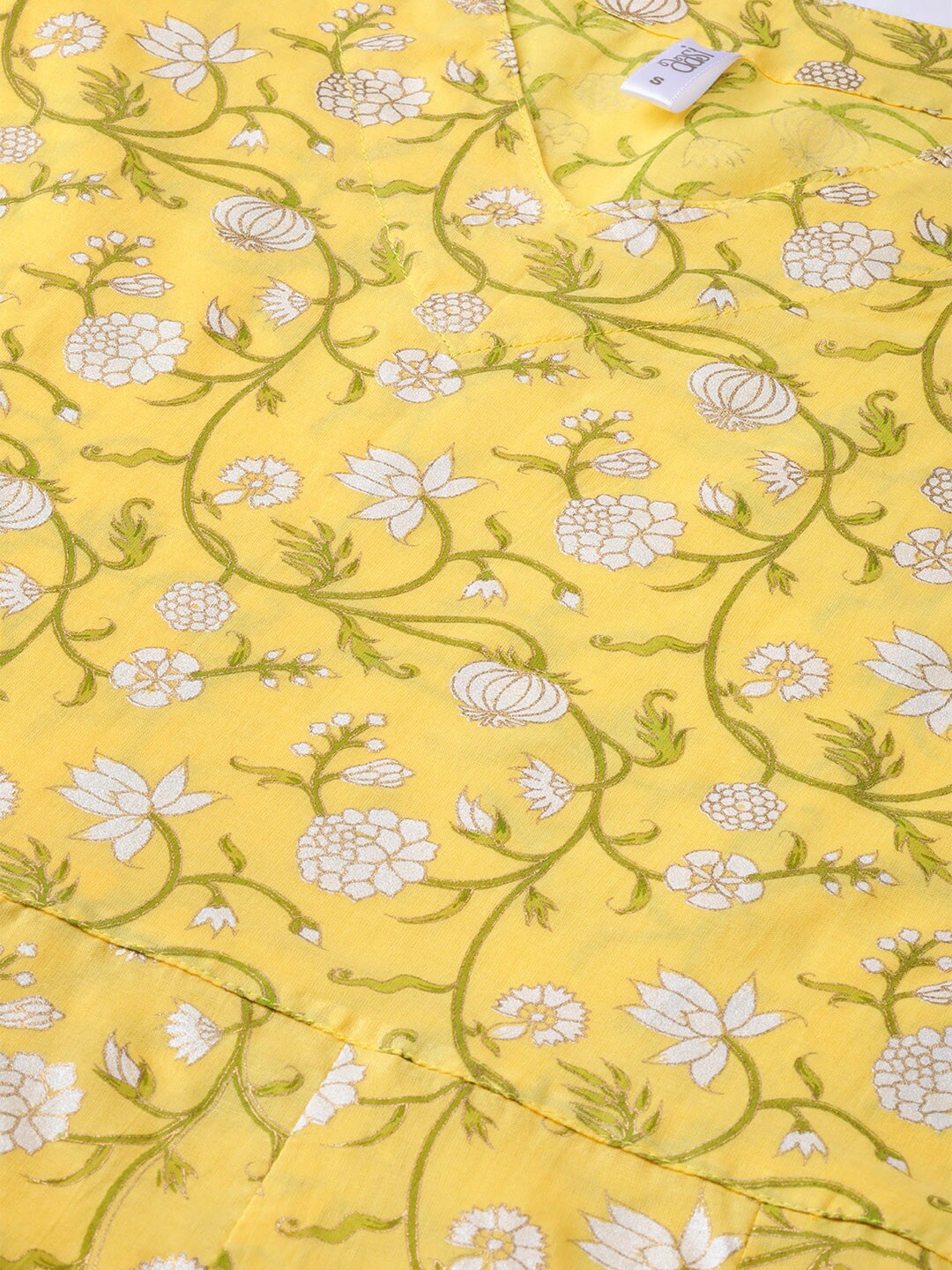 Yellow Multi colored Floral printed maxi dress with V neck & 3/4 sleeves