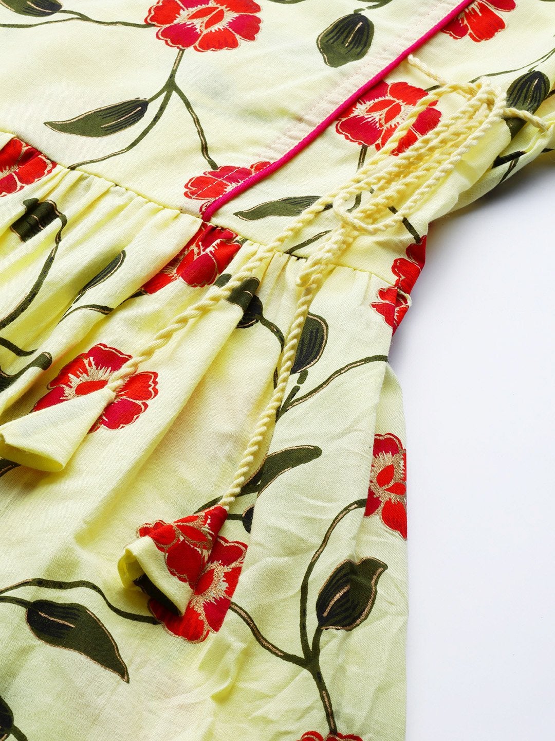 Women Yellow Floral Printed V-Neck Viscose Rayon Maxi Dress