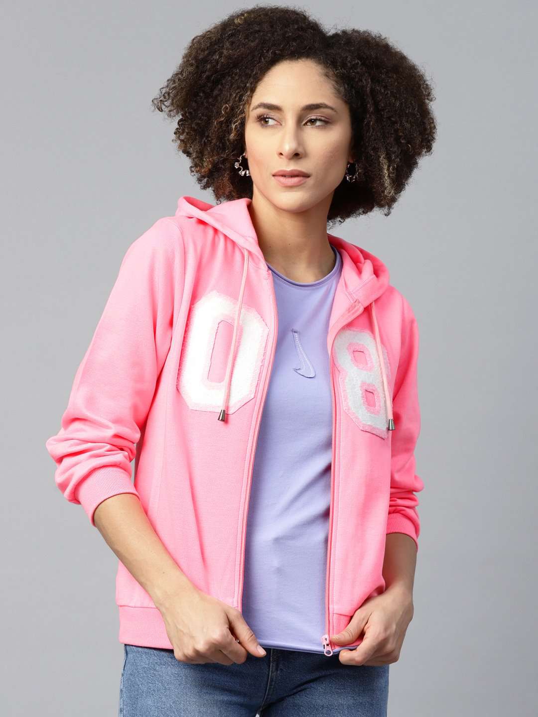 Pink Fleece Zipper Hoodie Sweatshirt