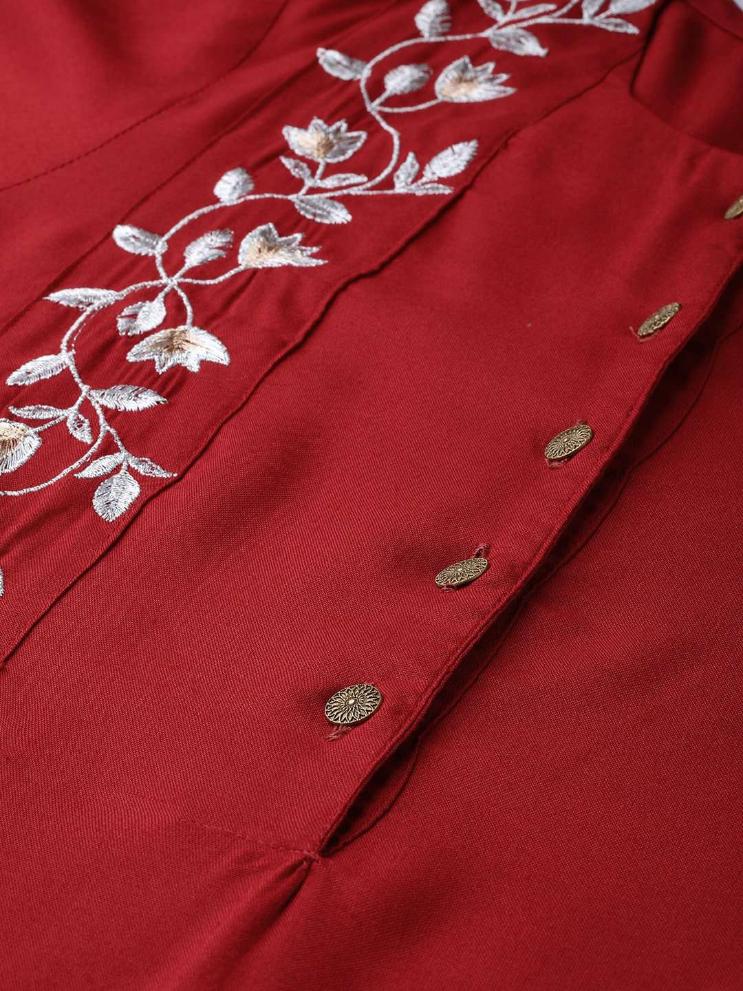 Red Flared Sleeve Zari Embroidery Kurta