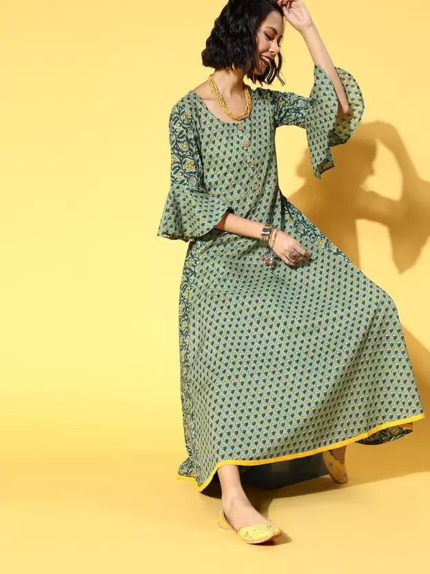 Women Fit and Flare Green Dress Anokhi.mu Women Fit and Flare Green Dress Anokhi.mu