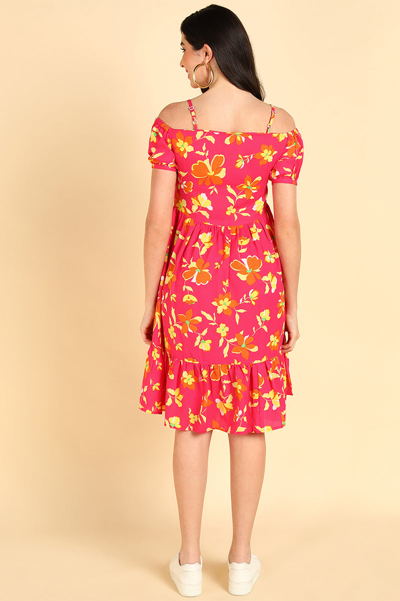 Women Pink Georgette Printed Dress